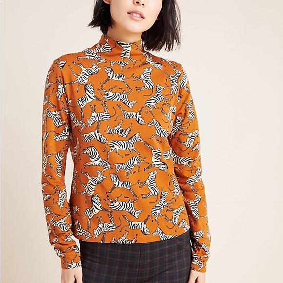 Anthro Maeve Zebra Mock Neck Top 